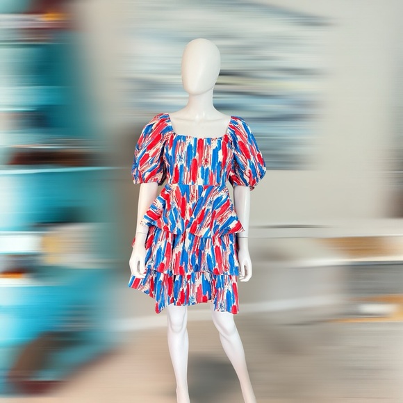 PEACH LOVE CALIFORNIA Puff sleeve layered dress S M L - Picture 4 of 8